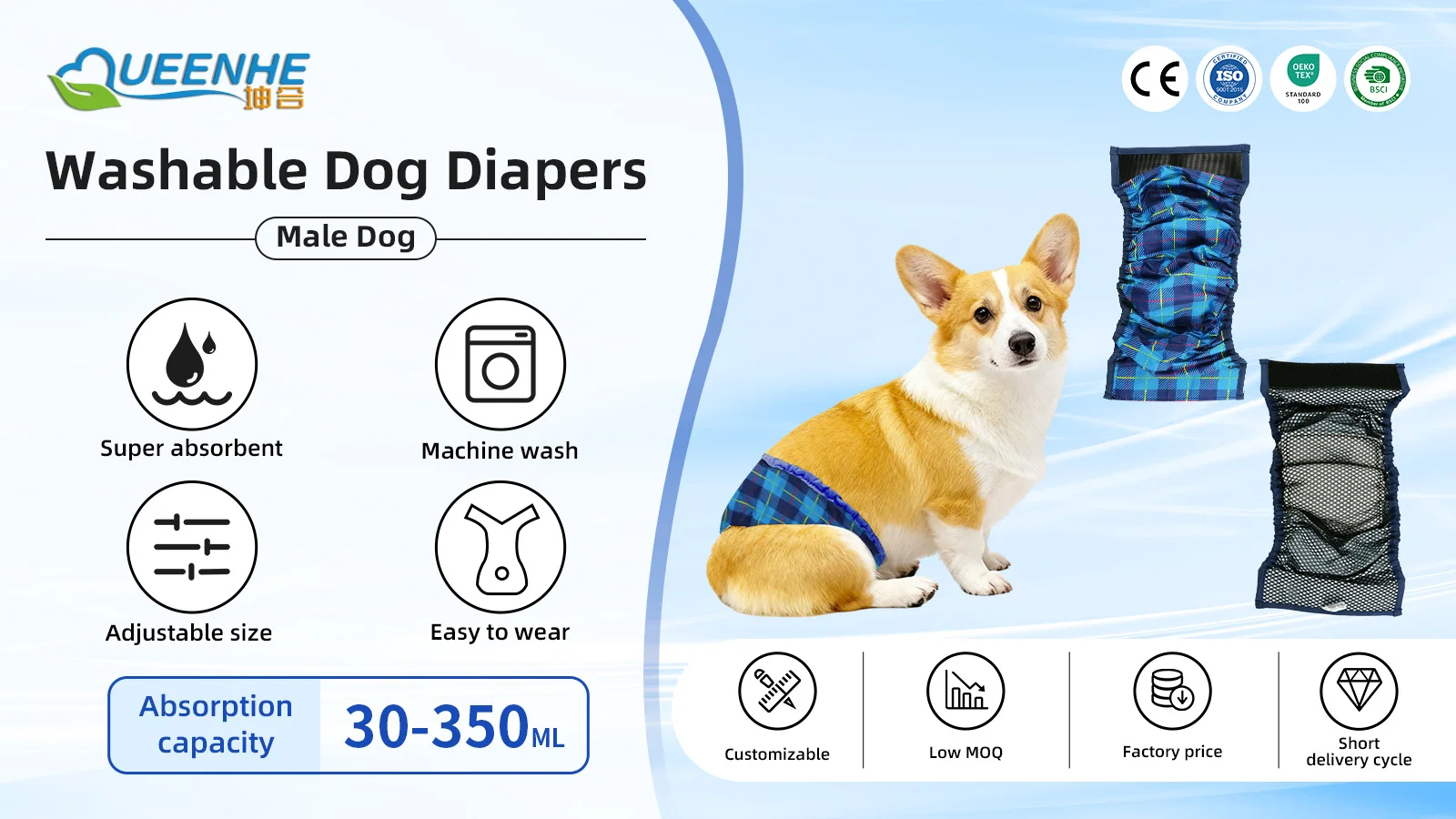 Wholesale Washable Wrap Diapers Dog Belly Band Flat Wrap Dog Diapers f - product detail 1