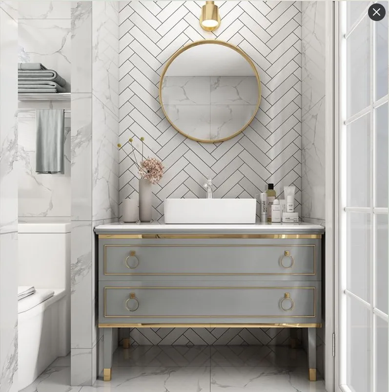 Modern European Style Water Resistant  Lacquer Painting Modern Bathroom Cabinet  Vanity