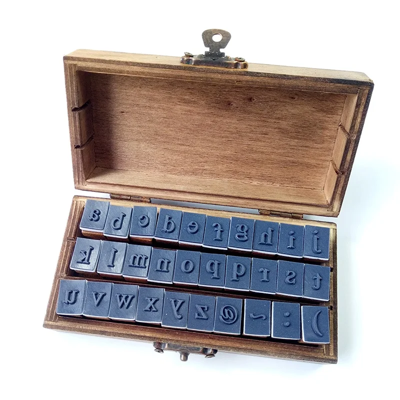 Uppercase & Lowercase Letter Wooden Craft Box - 30 Pcs Rubber