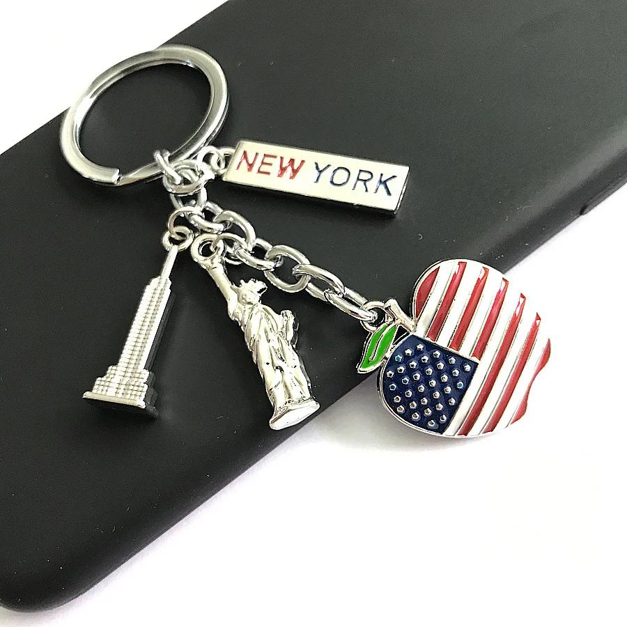 3D Metal USA Thin Blue Line Flag Keychain - Stainless Steel Key Ring With Gift Box (7.5x3cm)