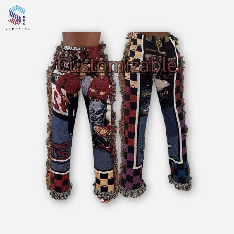 Factory Price American Plus Size Custom Logo Brand Blanket Pants Men Woven Tapestry Trousers