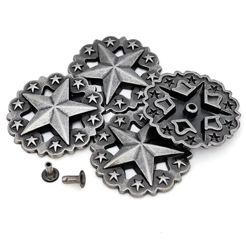 35mm Vintage Punk Antique Silver Western Star Stud Rivet Conchos for Belt Accessories