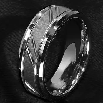 Classic 8mm silver rings for men matted tungsten silver ring with groove