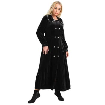 Fashion plus size women winter new black plus velvet padded lapel flab hiding solid color dress European and American