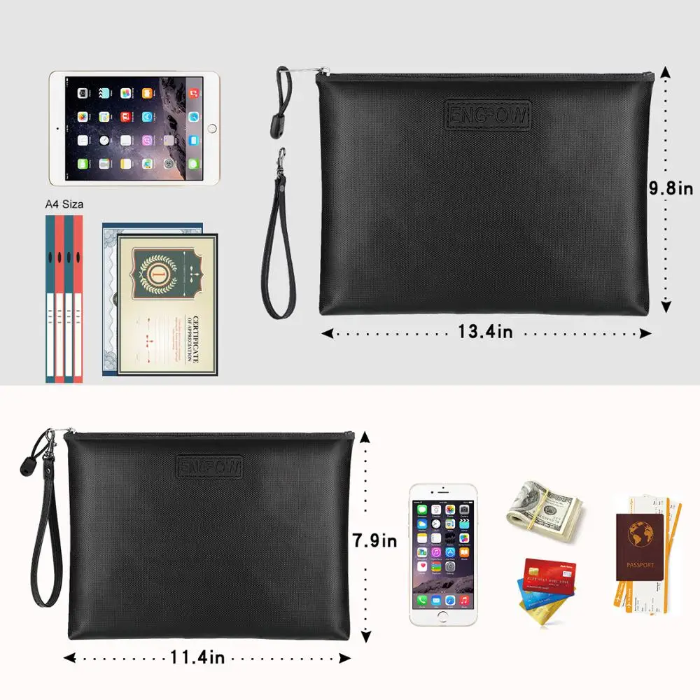 wholesale online hot selling double pack Fireproof Document Bags,Waterproof Fireproof Money Bag with Zipper