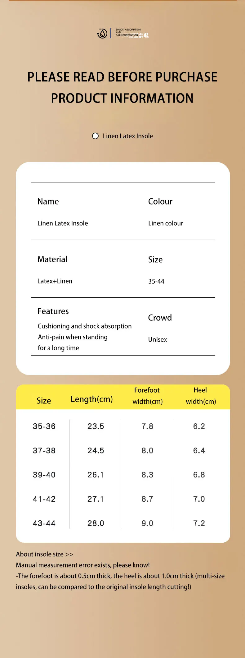 Linen Latex Insoles Summer Sweat Absorption Shoe Pads