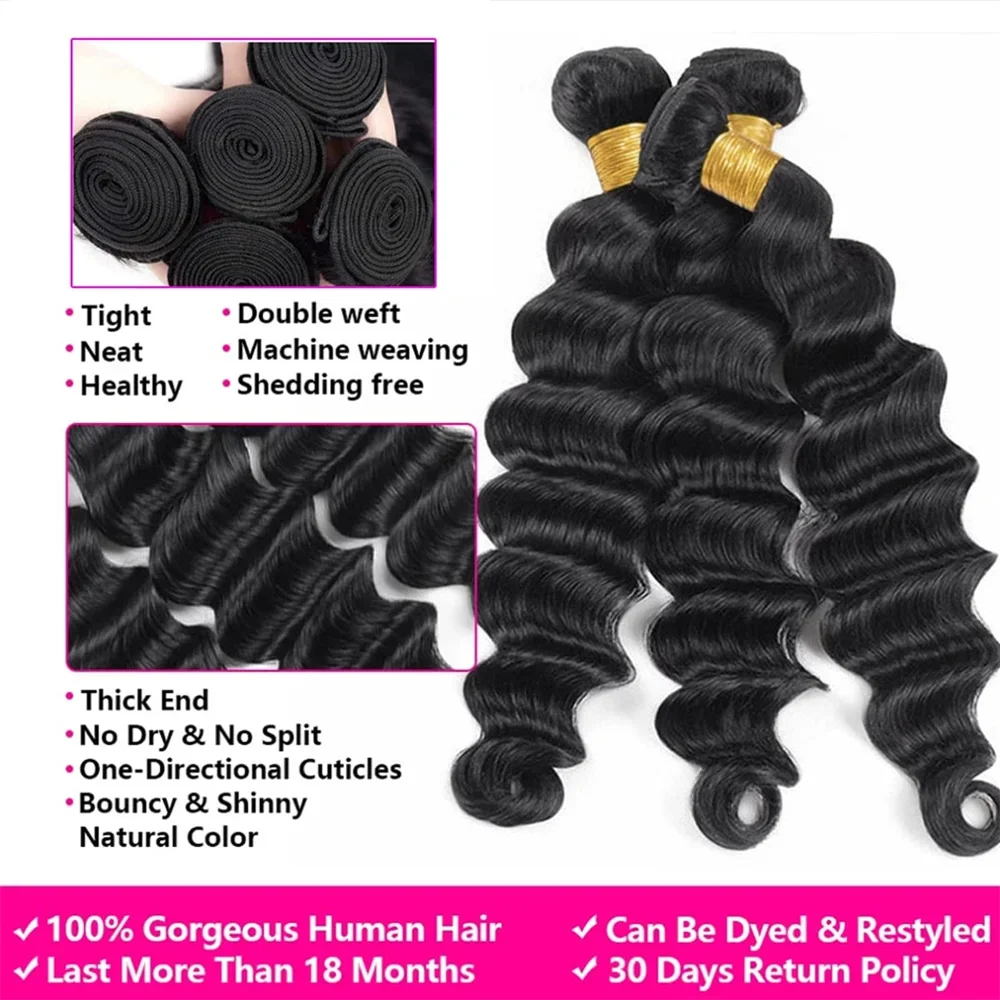 Extensions de cheveux Loose Deep Wave Cheveux brésiliens Remy Tissage en lot 8-32 pouces Cheveux humains bruts 1/3/4 Offre pour femmes noires_voghion.com
