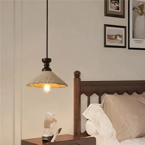 Светодиодный подвесной светильник E27 прикроватная люстра из цельного дерева с микротементом в древнем стиле для спальни столовой бара