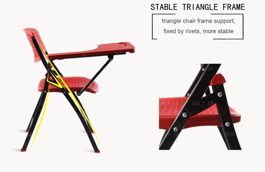 Breathable Foldable Training Chair With Tablet Ergonomic Folding Student Chair With Footrest Writing Pad For Meeting Conference