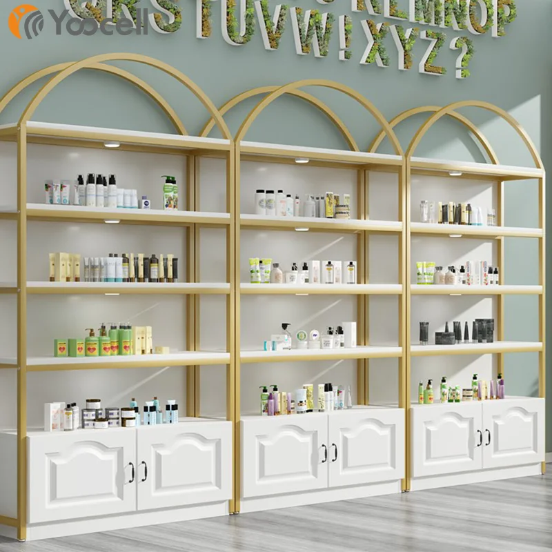 Yoocellサロン美容製品ディスプレイ棚製品棚ゴールドフレーム| Alibaba.com