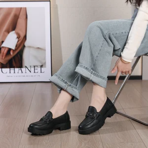 High Quality Soft Leather Women's Low Heel Flat Loafers Comfort Slip-On Fashion Casual Shoes Classic Black Business Dress