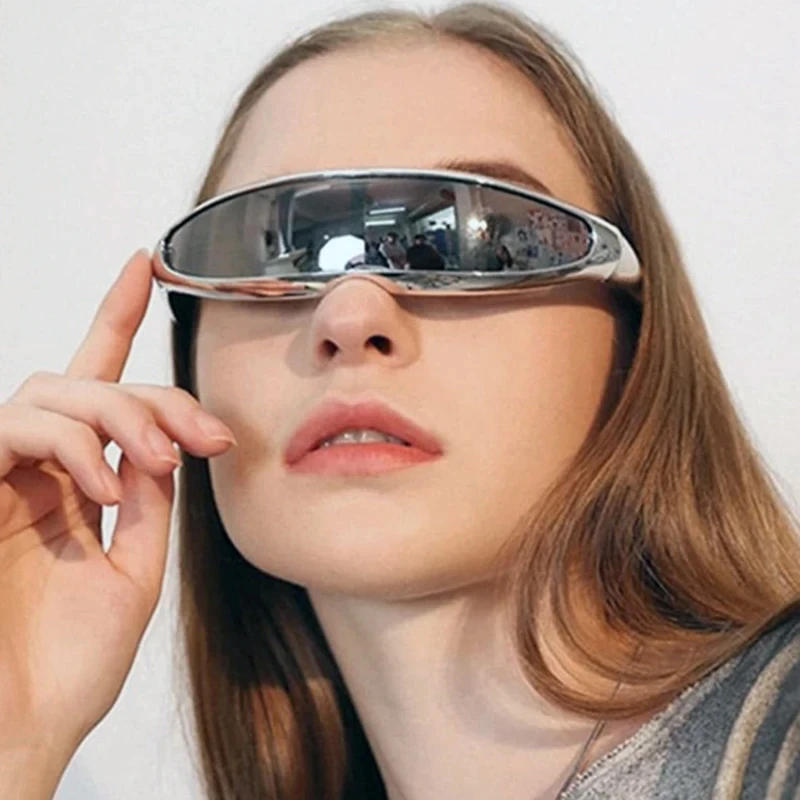 Y2K 2024 One Piece Dolphin Sunglasses for Women Men High Metal Unique Punk  Designer Mirror Sun Glasses for Outdoor Sport Goggles