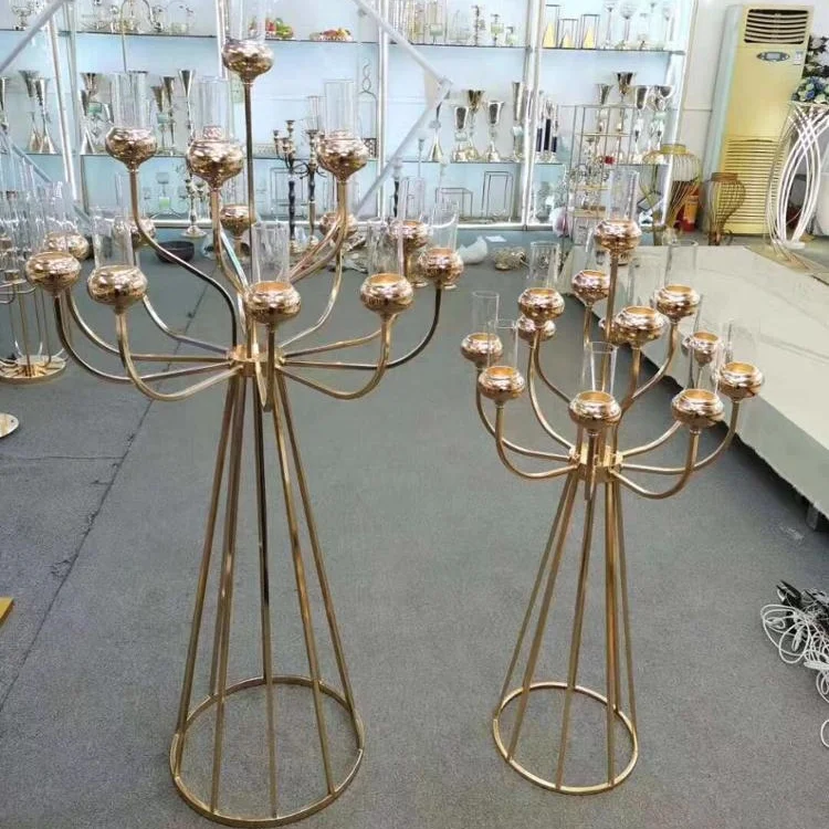 New 16 arms large tall gold candelabra for wedding centerpiece