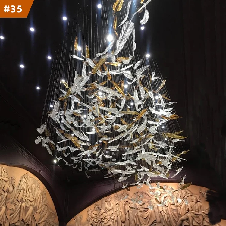 Люстра из дутого стекла с Кленовым листом современная роскошная Подвесная лампа в вестибюле отеля для торговых центров