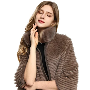 Russian Long Mink Coat Women Real Mink Fur Coat Brown Stand Collar Winter Streetwear