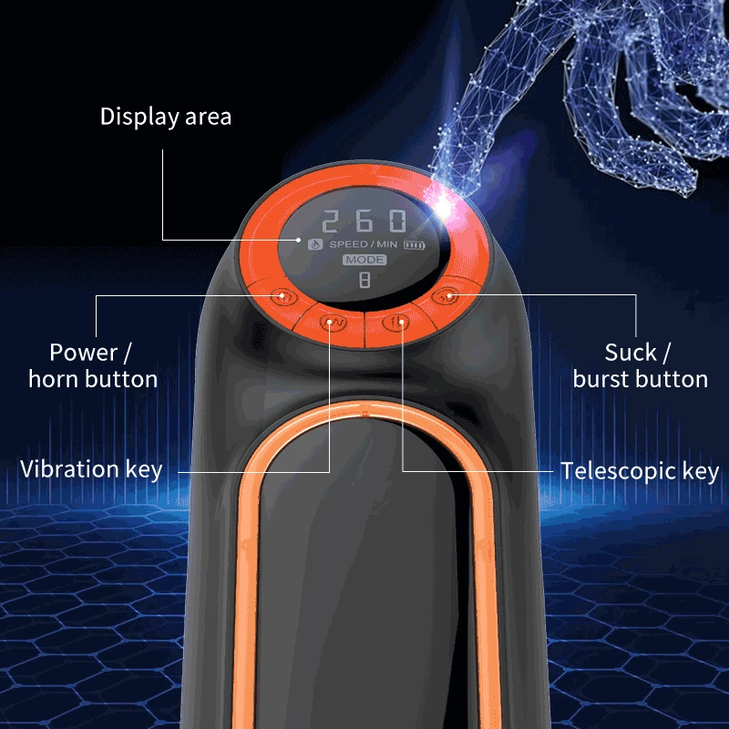 LED Automatic Male Masturbator Cup with Powerful Vibrating & Thrusting Mode Sucking Masturbation Stroker Sex Toys for Men