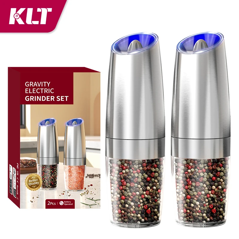 Kitchenware 135ML Stainless Steel Spice Grinder Gravity Electric Salt & Pepper Mill Grinder by Battery Operated