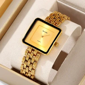 SKMEI 2372 Stylish Women's Square Quartz Watch with Solid Steel Band and Elegant Minimalist Design