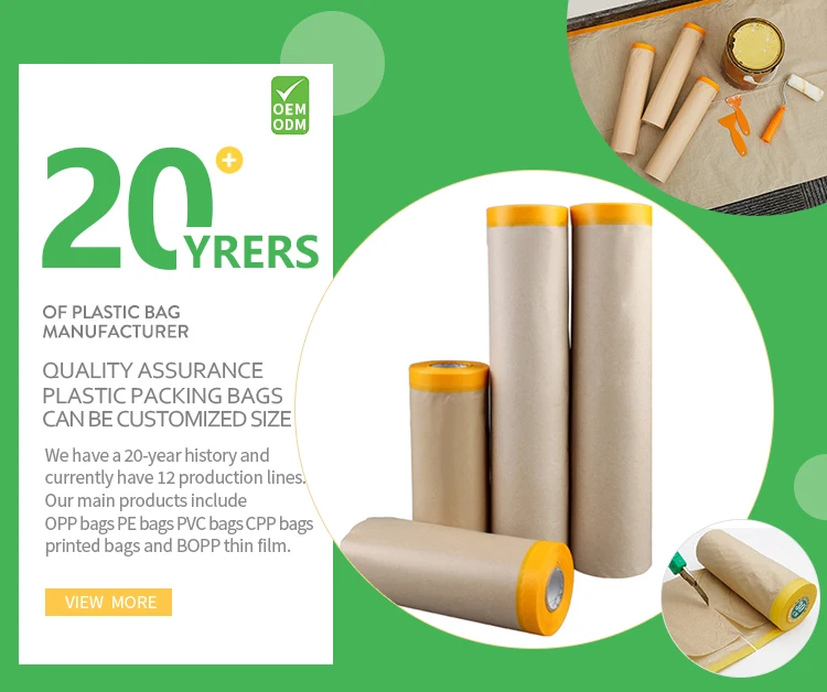 Factory Direct Manufacture Pretaped Car Kraft Paper Masking Film For