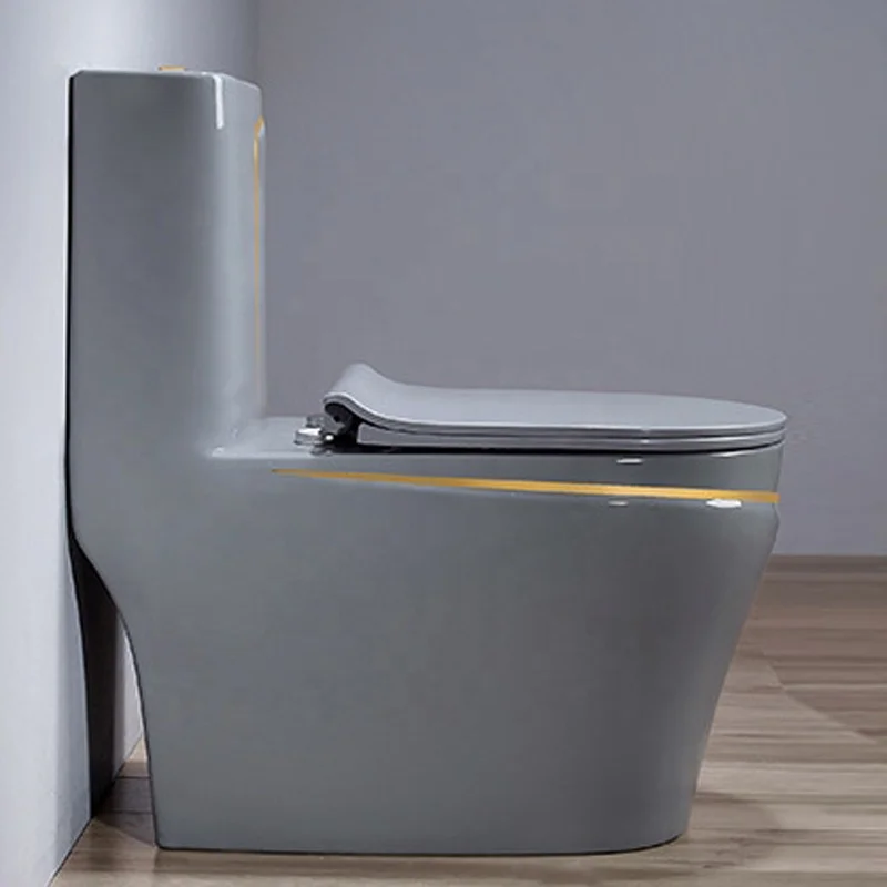 Blue Color With Gold Line Middle East Toilet Sanitary Ware Smart App Automatic Toilet Seats Siphon One Piece Ceramic WC Toilets