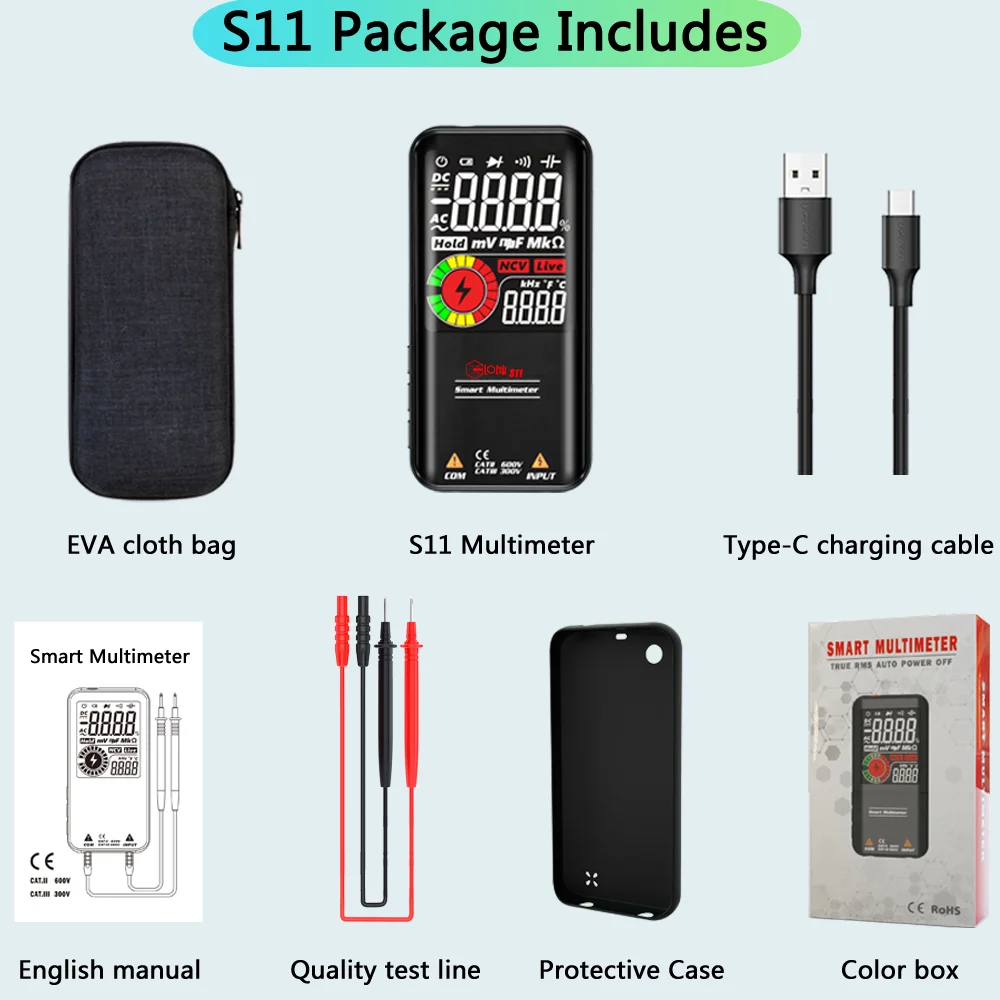 Factory supply digital voltmeter BSIDE S11 USB rechargeable 9999 Counts digital Multimeters