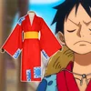Luffy's red kimono, belt, and hat