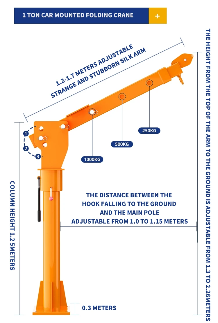 High Quality Small Pickup Truck Crane 500kg 1000kg 1 Ton Mini Truck
