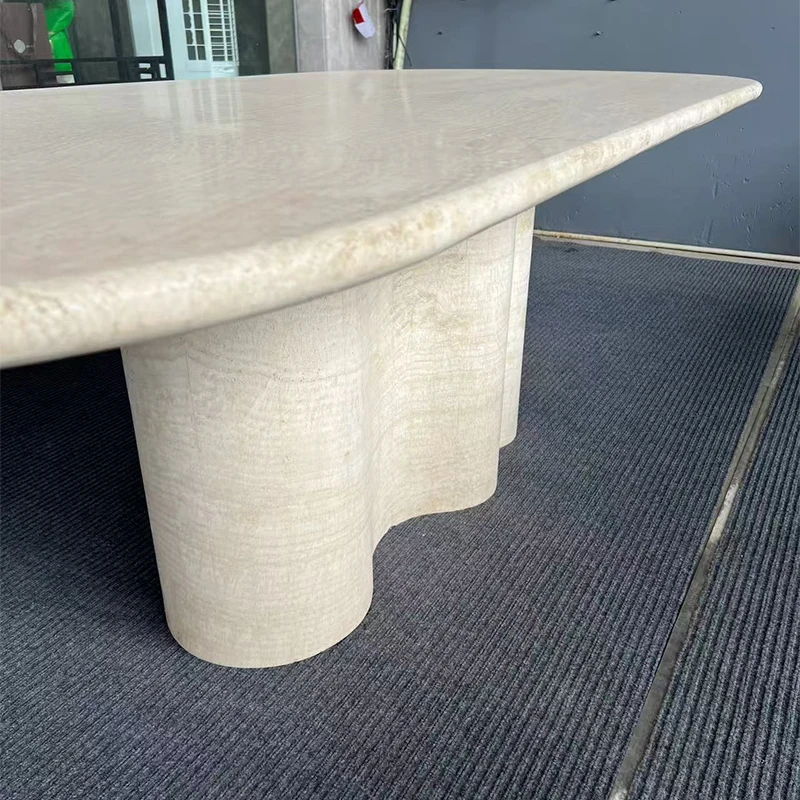 Meja Makan Travertine Alami Modern—Furnitur Rumah Ramah Lingkungan, Tahan Lama, Tahan Air, dan Portabel
