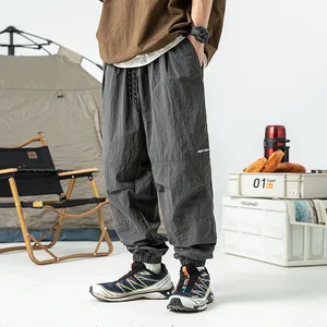 Custom Micro-Wrinkle Texture Paratrooper Pants Elastic Waist Closure Casual Outdoor Flat Front Mid-Waist Functional Tooling