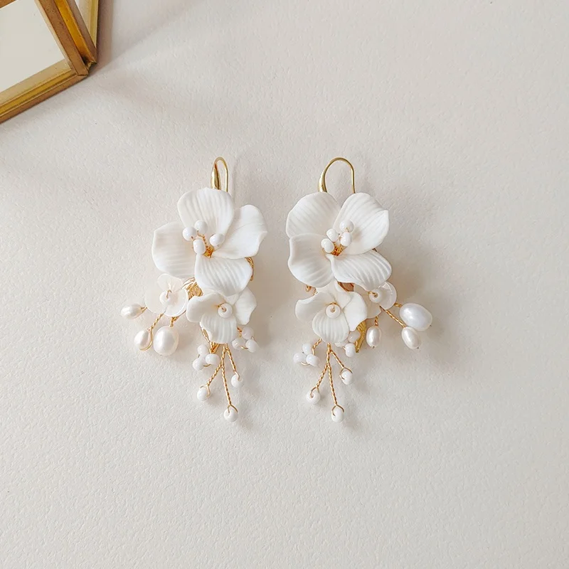 Mixed Styles Handmade Ceramic Flower Bridal Earring Wedding Pearl Earrings Fashion Women aperçu 5