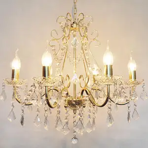 Classic Candle Hanging Pendant Lamp Living Room Luxury Wedding Decoration Elegant Gold Crystal Chandelier Light