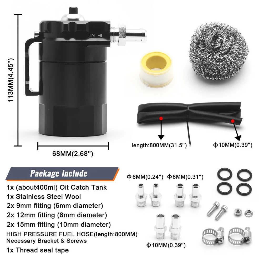 Aramox Ölfangbehälter Aluminium - Billet Motoröl Fangtank Mit Entlüftung Schwarz