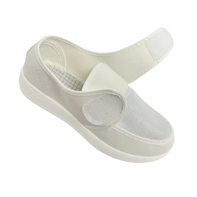 Workshop Dust-free White Mesh Magic Tape Cleanroom ESD Shoes Anti-Static Breathable Shoes for Laboratory Use Food Factory