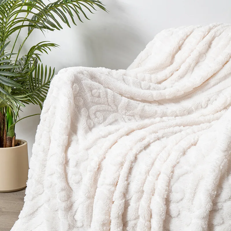 Manta de Flanela Macia Jacquard para Sofá, Xale Acolchoado para Soneca no Escritório, Cobertura com Pequeno Padrão Tecido para Inverno e Verão