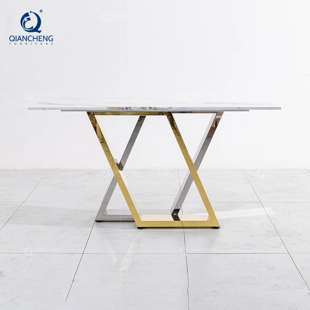 Luxury Hallway Console Table European Design Living Room Furniture Silver Mirrored Stainless Steel Marble Console Table