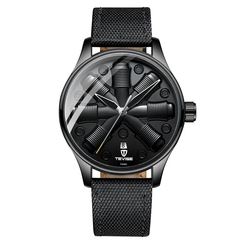 TEVISE T836C Beautiful Blue Universe Mechanical Watch Costume Genuine Leather Strap Luminous Water Proof All Type Casual Watch