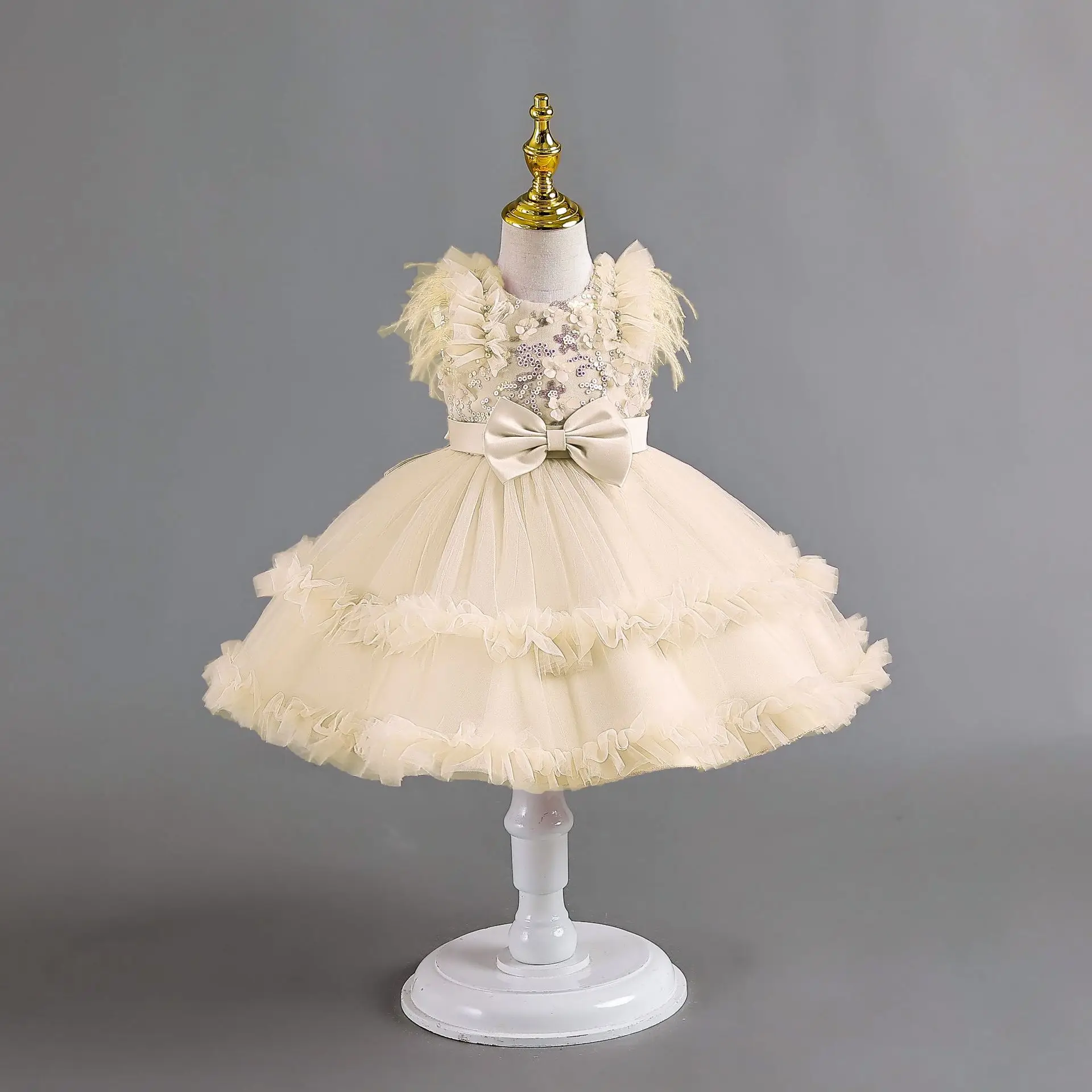 Tulle Baby Girl Party Dresses Newborn 1 Years Birthday Bowknot Evening Princess Kids Girls Flower Wedding Bridesmaid  Dresses 1