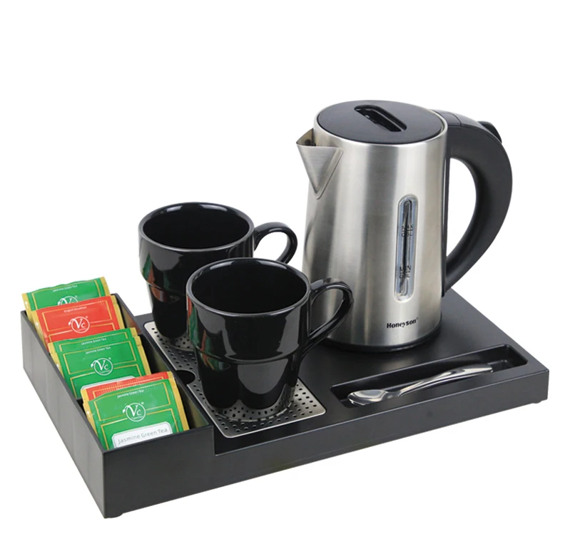 For Honeyson 0.8L I-H1268 Electric Cordless Stainless Steel Water Heater Portable for Household Hotel Guest Room Use Tray Set
