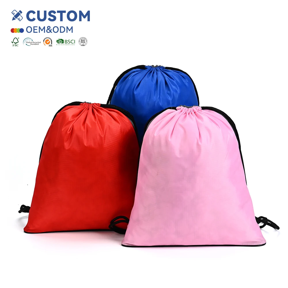 Custom Logo Nylon Draw String Bag Backpack Recycled Waterproof Polyester Drawstring Bag With Logo