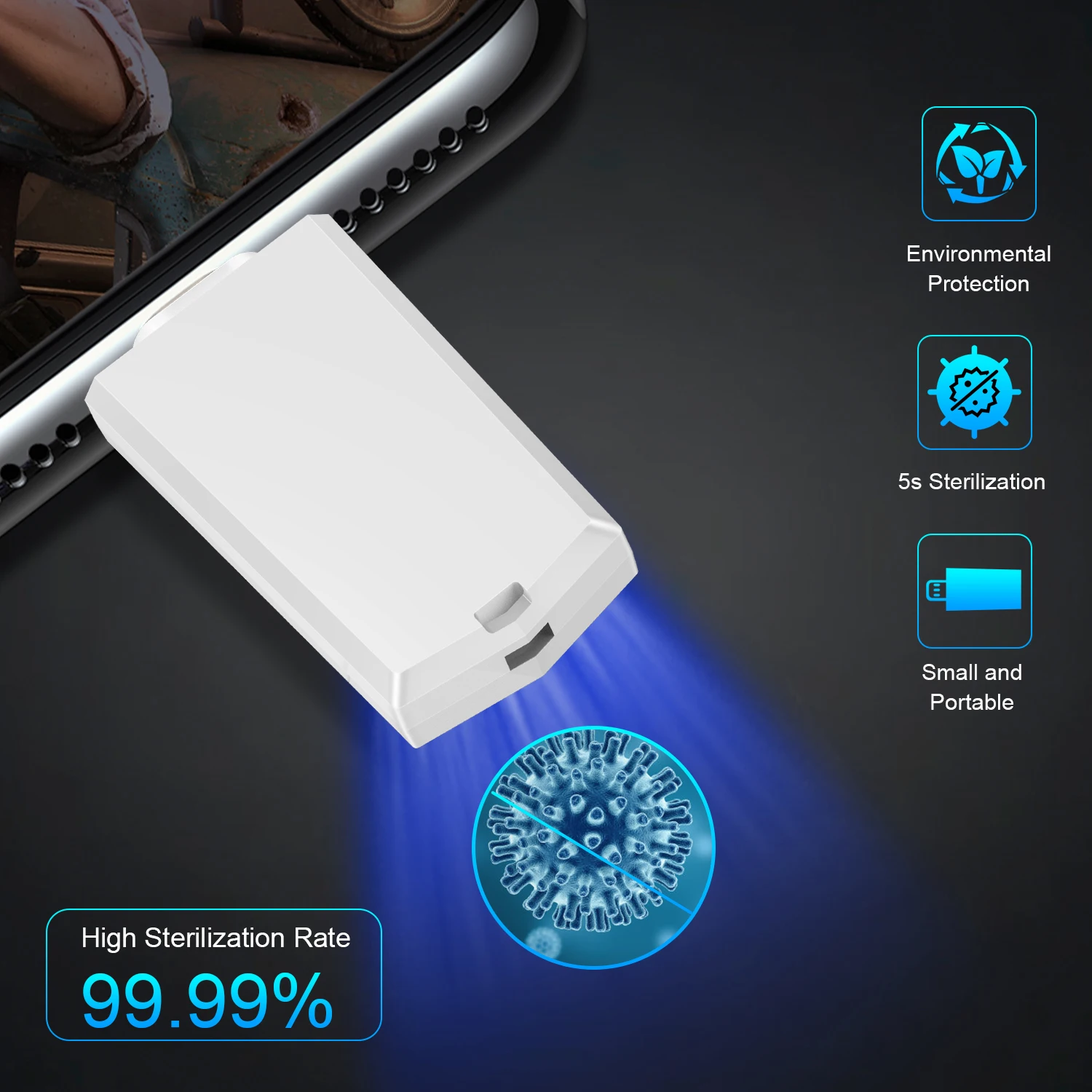 
Мини-стерилизатор мгновенного действия, светодиодный дезинфекционный портативный УФ-стерилизатор 