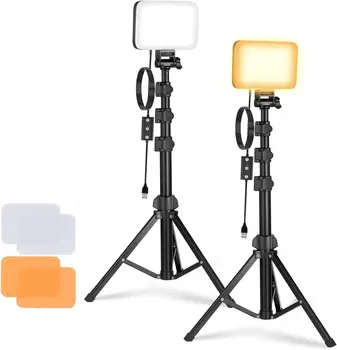 NEEWER Basics 2 Pack LED Video Light Panel Lighting Kit, Bi Color Dimmable Portable Studio Lights with Stands & Filters