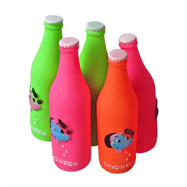 Amaz High Quality Teeth Cleaning Chewing Squeaky Rubber Beer Bottle-shaped Pet Dog Toys