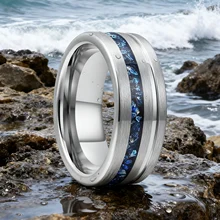 Factory Fashion Rings 8mm Tungsten Ring Mens Ring for Wedding Rings Inlay Blue Crystal Stone Promise Rings
