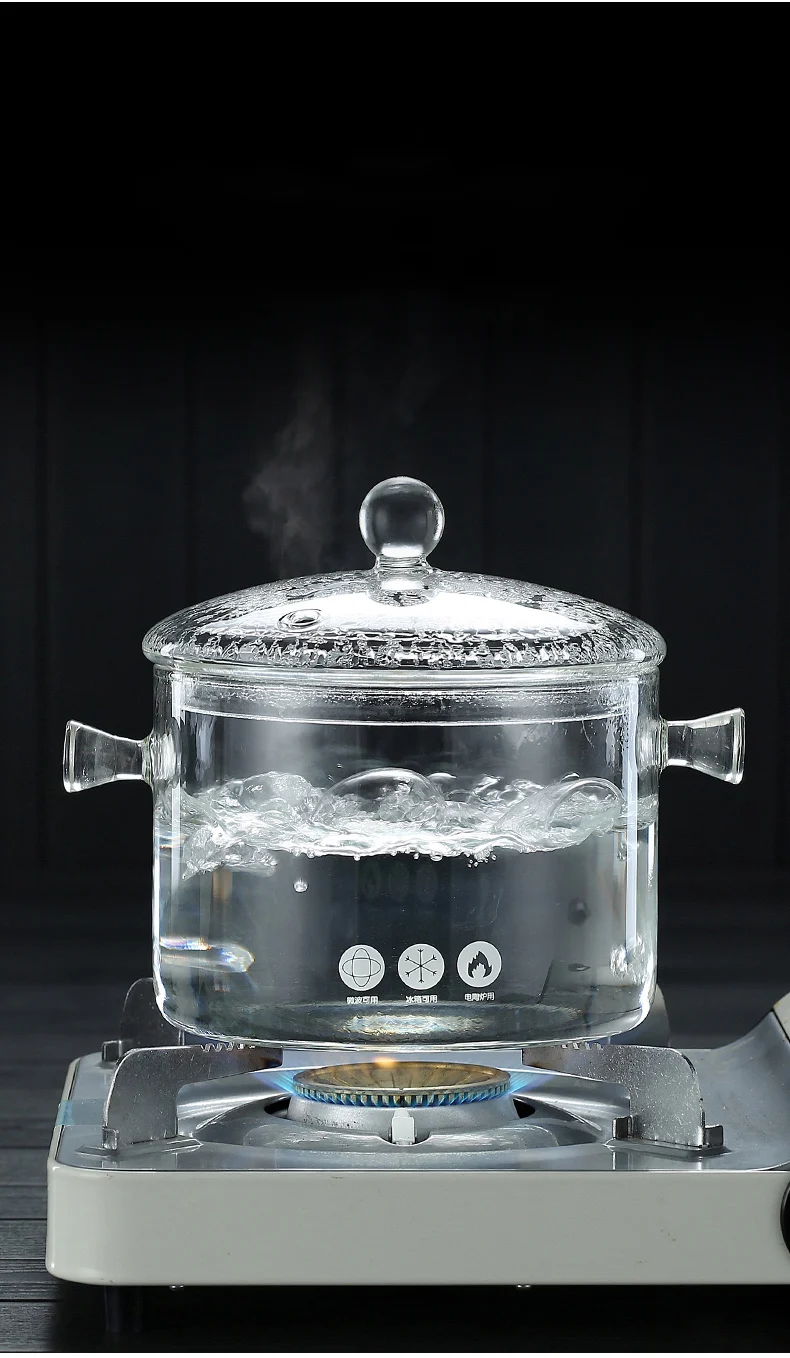 Fire Safe Borosilicate Glass Noodle Soup Cooking Pot with Glass