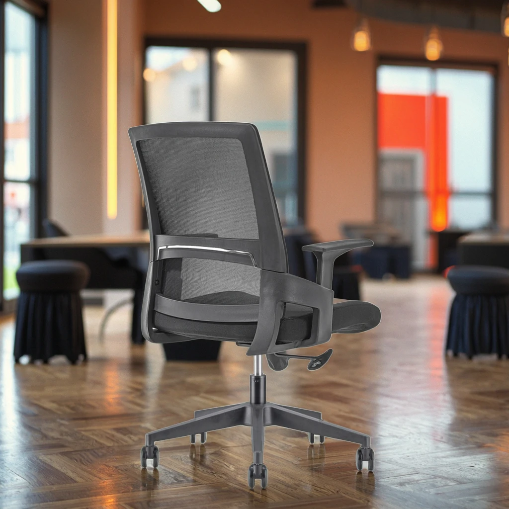Compact Comfortable Meeting Room Ergonomic Executive Modern Conference Chairs Breathable Mesh Back PU Steel Base Fixed Armrests 2