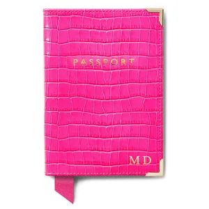 Custom Logo Croc Leather Luxury Ladies Passport Cover Holder Travel Checkbook for Women