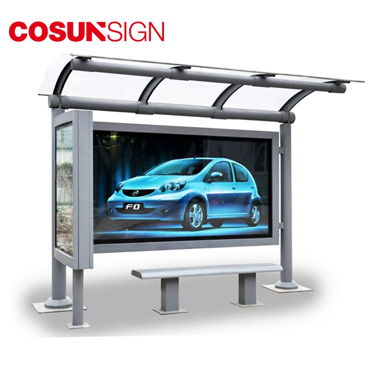 Solar Bus Shelter with LED Advertising Light Box Low Power Consumption Outdoor Equipment