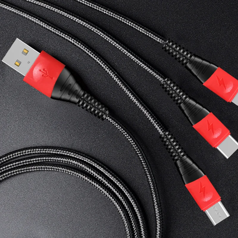 Usb-кабель для быстрой зарядки, Type-C, для телефона, Usb-кабель для передачи данных, зарядное устройство, новинка, прочный нейлоновый Плетеный Micro 3 в 1, 3 в 1, HY-C1908 ODM/OEM