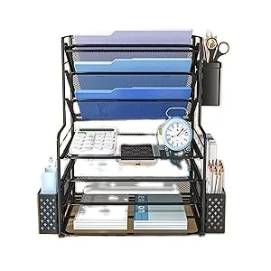 Desk Organizers with Drawer 5-Tier Paper Letter Tray Desk Mesh Document Letter Tray  Paper File Organizer