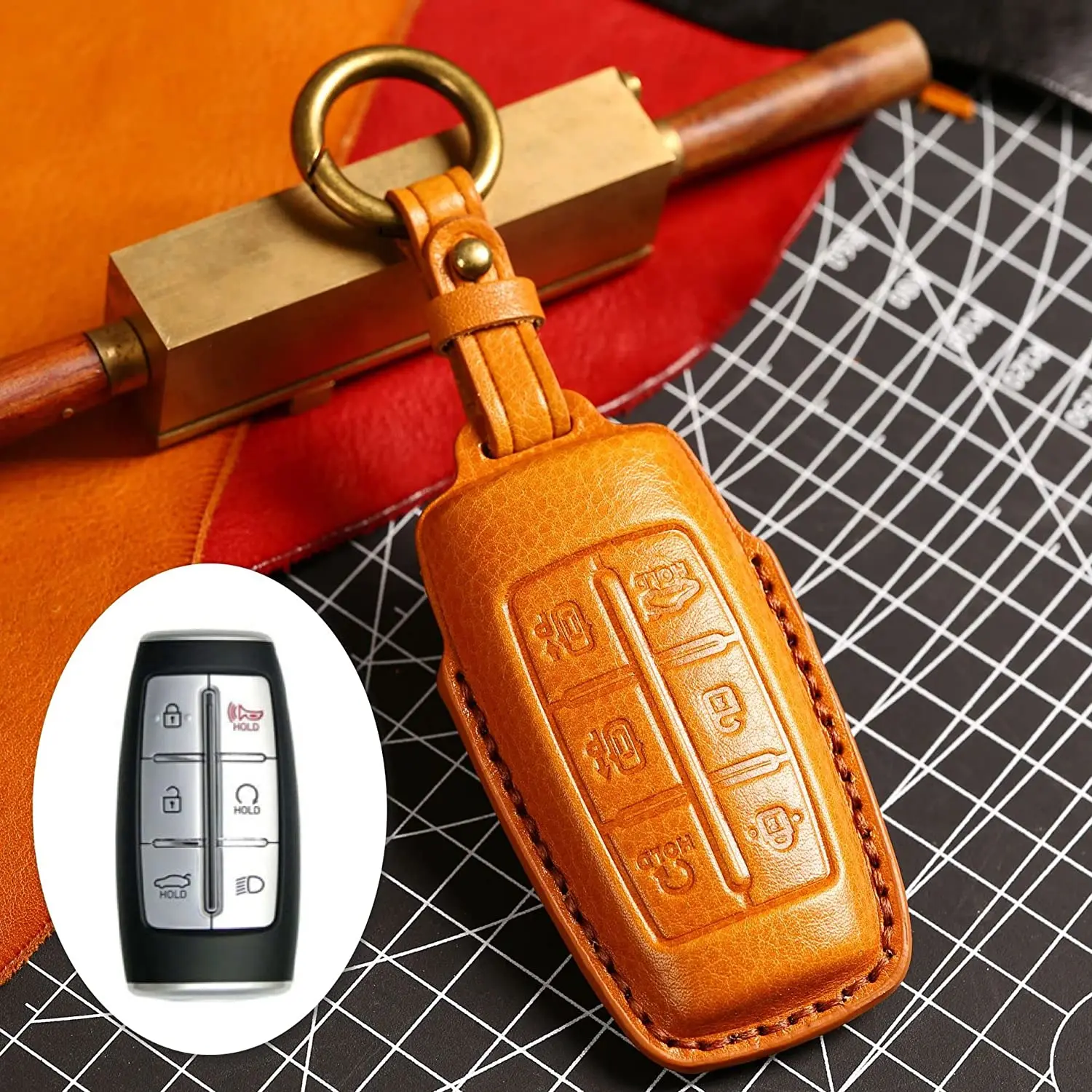 Genesis Series [2] Key Fob Cover Premium Leather Keyless Remote Car Key  Case GV80 G80 GV70 G70 Car Accessory